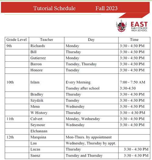 Tutorial Schedule